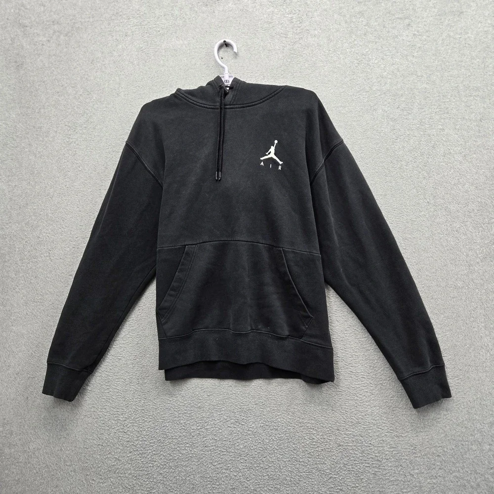 Jordan Men Hoodie M Black Embroidered Fleece Jumpman Logo Activewear Pullover